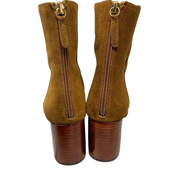 J Crew Sade‎ AB079 Dark Pecan Suede Rear Zip Chunky Heel Booties - Picture 6 of 11